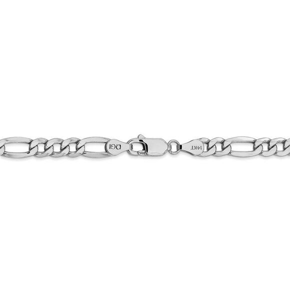 5.35mm, 14k White Gold, Hollow Figaro Chain Necklace, 20 Inch
